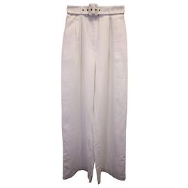 Calça Zimmermann Wavelength com cinto de perna larga em linho branco Branco