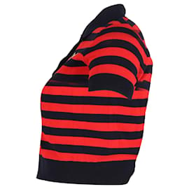 Gucci-Camisa polo listrada Gucci Cat-Applique em algodão vermelho-Vermelho