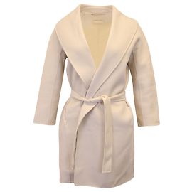 Max Mara Belted Coat in Cream Virgin Wool White Cream