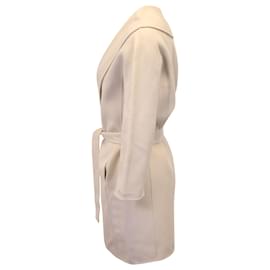 Max Mara-Max Mara Belted Coat in Cream Virgin Wool-White,Cream