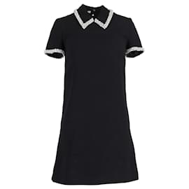 Miu Miu-Miu Miu verziertes Minikleid mit Kragen und Ärmeln aus schwarzem Polyester-Schwarz