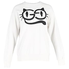 Gucci-Gucci Embellished Cat Eyes-Printed Sweater in White Cotton-White