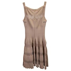 Alaïa-Alaïa Square Neckline Dress in Beige Silk-Brown,Beige