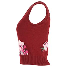 Gucci-Gucci Knitted Floral Vest in Burgundy Wool-Dark red