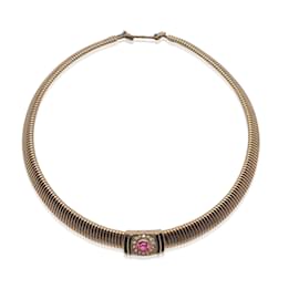 Christian Dior-Vintage Gold Metal Necklace Chocker with Crystals-Golden