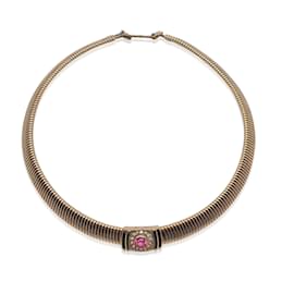 Christian Dior-Collier Chocker Vintage en Métal Doré avec Cristaux-Doré