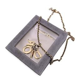 Christian Dior-Collier chaîne à lettres avec logo pendant en métal doré-Doré