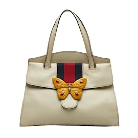 Gucci-Bolso satchel con tótem de mariposa Linea Web mediano 505344-Blanco