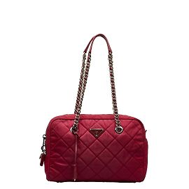 Prada Borsa Bauletto In Tessuto Impuntu Rosso