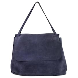 The row-Navy flap closure suede tote bag-Navy blue