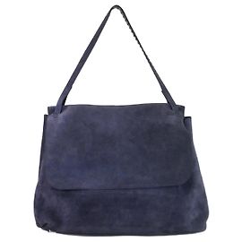 The row Marineblaue Wildleder-Einkaufstasche mit Klappenverschluss Marineblau