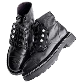Chanel-Limited CC Logo Combat Boots-Black