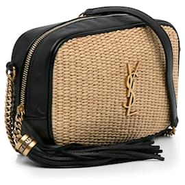 Saint Laurent-Saint Laurent Brown Raffia Monogram Lou Camera Bag-Brown,Black,Beige