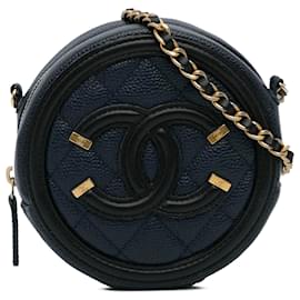 Chanel-Sac à bandoulière rond en caviar bleu CC Filigree de Chanel-Bleu,Bleu Marine