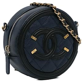 Chanel-Sac à bandoulière rond en caviar bleu CC Filigree de Chanel-Bleu,Bleu Marine
