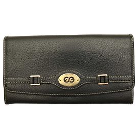 Escada Sport Black Leather White Stitching Bifold Wallet Purse Black