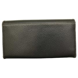 Escada-Escada Sport Black Leather White Stitching Bifold Wallet Purse-Black