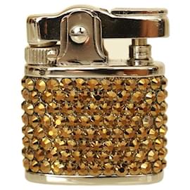 Gucci-Gucci Italy Feuerzeug aus silberfarbenem Metall mit goldfarbenen Kristallen und Nieten-Golden