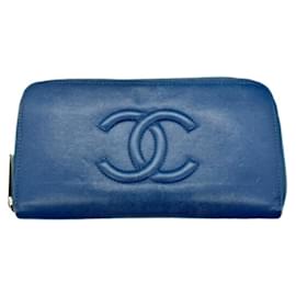 Chanel-Chanel Langes Portefeuille mit Reißverschluss-Marineblau