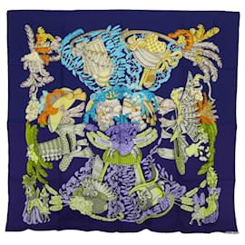 Hermès-HERMES CARRE 90 chapeau Scarf Silk Navy Auth 54469-Navy blue