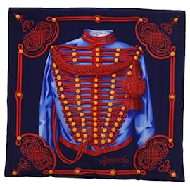 Hermès-HERMES CARRE 90 BRANDEBOURGS Scarf Silk Navy Red Auth ar10341-Red,Navy blue