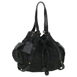 Burberry-BURBERRY Tote Bag straw Black Auth 54376-Black