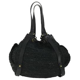 Burberry-BURBERRY Tote Bag paille Noir Auth 54376-Noir