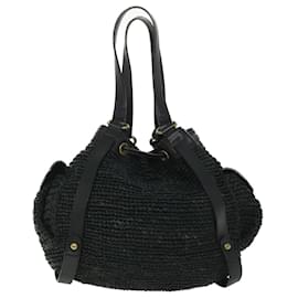 Burberry-BURBERRY Tote Bag straw Black Auth 54376-Black