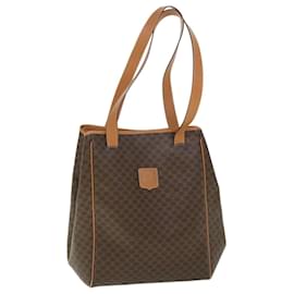 Céline-Bolsa de ombro em lona de macadame CELINE PVC couro marrom Auth 54112-Marrom