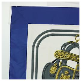 Hermès-HERMES CARRE 90 BRIDES de GALA Schal Seide Blau Weiß Auth 54719-Weiß,Blau