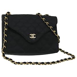 Chanel-CHANEL Matelasse Bolso de hombro con cadena Negro satinado CC Auth bs8554-Negro