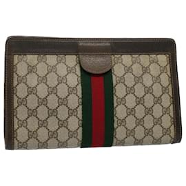 Gucci-GUCCI GG Canvas Web Sherry Line Clutch Bag Beige Red 41 011 2125 28 auth 54724-Red,Beige