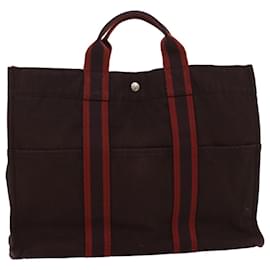 Hermès-HERMES cabasMM Sac à Main Toile Vin Rouge Auth 54140-Autre