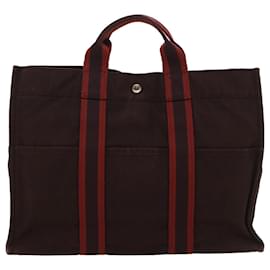 Hermès-HERMES cabasMM Sac à Main Toile Vin Rouge Auth 54140-Autre