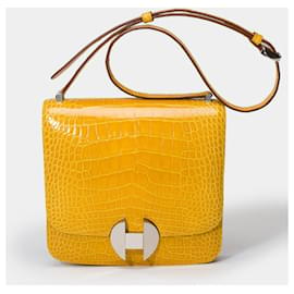 Hermès-Bolsa Hermes 2002 em couros exóticos amarelos - 101507-Amarelo