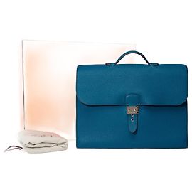 Hermès Bolsa HERMES Sac a depeches em couro azul - 101492 Azul