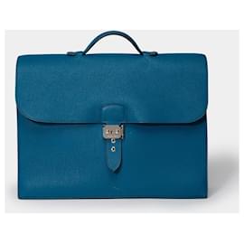 Hermès-HERMES Bag Sac a depeches in Blue Leather - 101492-Blue