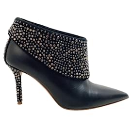 Autre Marque-Malone Souliers Black Fold Over Booties with Crystal Embellishments-Black