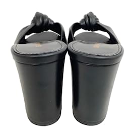 Saint Laurent-Saint Laurent Black Leather Twist Slide Sandals-Black