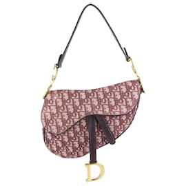 Dior-Mittelgroße Tasche „Oblique Saddle“ in Burgunderrot-Bordeaux