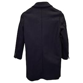 Apc-a.P.C. Single-Breasted Overcoat in Navy Blue Wool-Navy blue