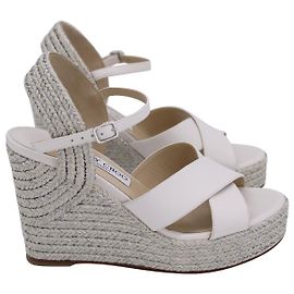 Jimmy Choo Dellena 100 Sandali con zeppa espadrillas in pelle bianca Bianco