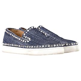 Christian Louboutin-Christian Louboutin Baskets bateau Lame Lux Spikes Pik en denim bleu-Bleu