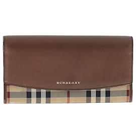 Burberry-Burberry Horseferry Check Continental Wallet in Brown Leather and Canvas-Brown
