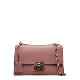 Gucci-Mittelgroße Umhängetasche aus Leder mit Vorhängeschloss 409486-Pink