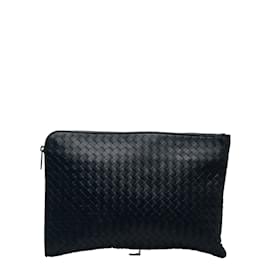 Bottega Veneta-Intrecciato Leather Zip Clutch-Black