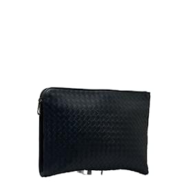 Bottega Veneta-Intrecciato Leather Zip Clutch-Black