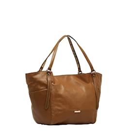 Burberry-Leather Canterbury Tote-Brown
