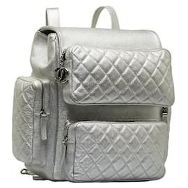 Chanel-Quilted Leather Rock Airlines Backpack-Silvery