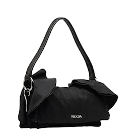 Prada-Tessuto Ruffle Shoulder Bag-Black